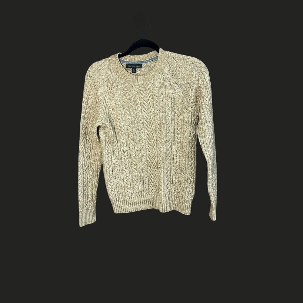 Banana Republic Tan Sweater Cable Knit Old Money Wool Blend Size Small